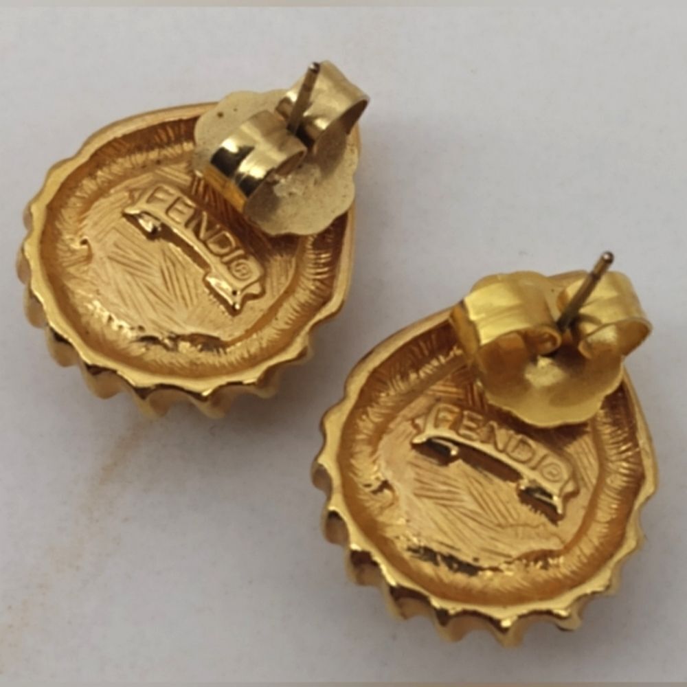 Fendi Pearl Gold Tone Vintage Pierced Earrings - Picture 8 of 13